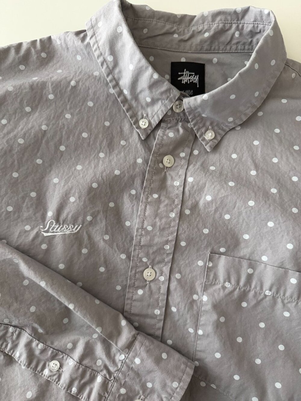 Stussy Gray Shirt with White Polka Dots in Cotton